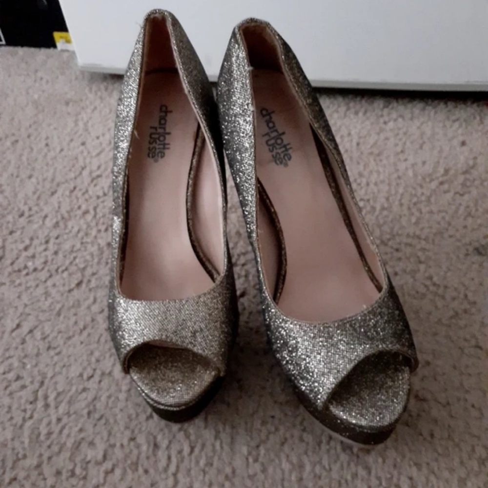 Charlotte Russe Sparkling Gold Peep Toe Heels